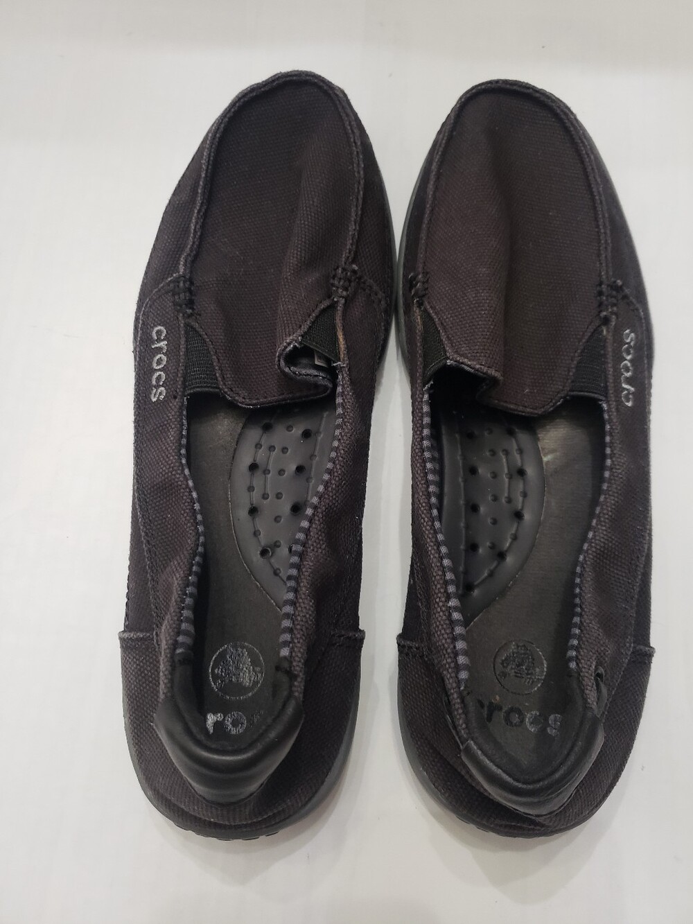 Crocs Walu Canvas Loafers Boat Shoes Womens Black Size 7